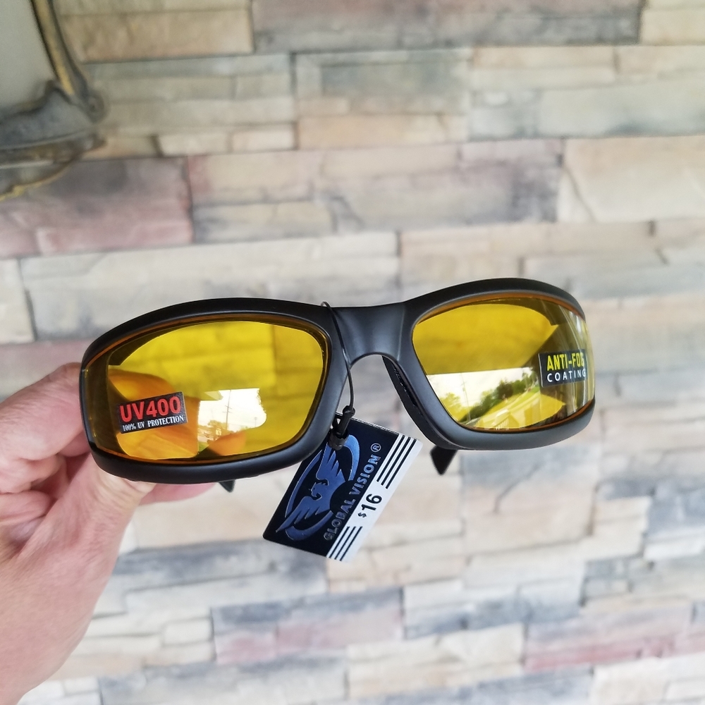 Sunglasses Motorcycle Yellow Outdoor Men Wheelie Padded Shatterproof UV400 Lens - Picture 2 of 11